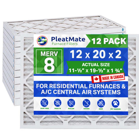 12x20x2 MERV 8 Pleated Filters. Case of 12 MADE IN CANADA by FurnaceFilters.Ca