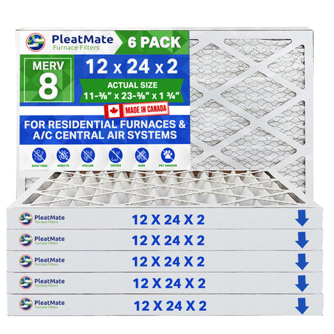 12x24x2 MERV 8 Pleated Filters. Case of 6 - MADE IN CANADA by FurnaceFilters.Ca