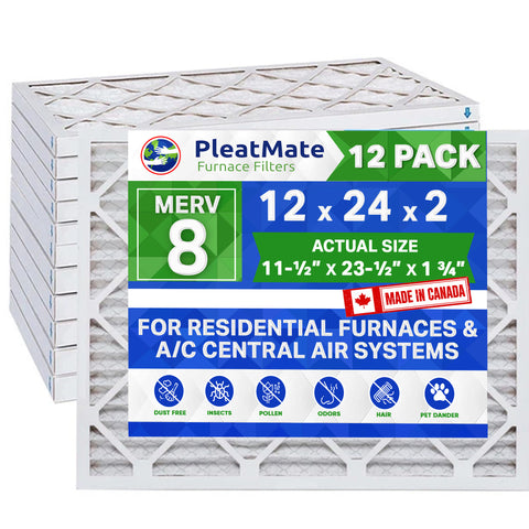 12x24x2 MERV 8 Pleated Filters. Case of 12 MADE IN CANADA by FurnaceFilters.Ca