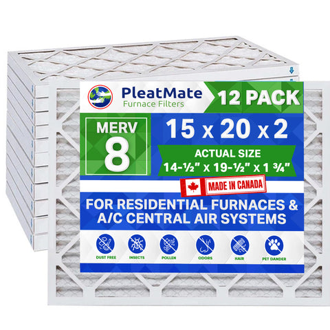 15x20x2 Furnace Filter MERV 8 Pleated Filters. Case of 12 MADE IN CANADA by FurnaceFilters.Ca