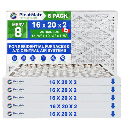 16x20x2 Furnace Filter MERV 8 Pleated Filters. Case of 06 - MADE IN CANADA by FurnaceFilters.Ca