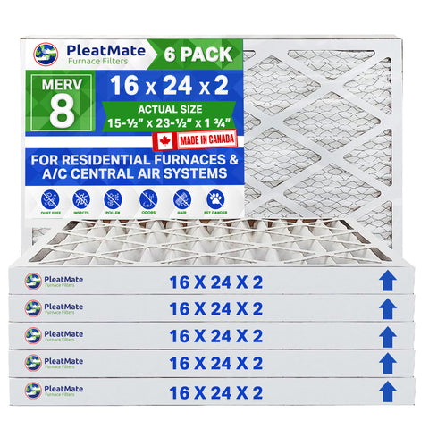 16x24x2 Furnace Filter MERV 8 Pleated Filters. Case of 06 - MADE IN CANADA by FurnaceFilters.Ca