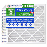 16x25x2 Furnace Filter MERV 8 Pleated Filters. Case of 12