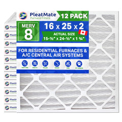 16x25x2 Furnace Filter MERV 8 Pleated Filters. Case of 12