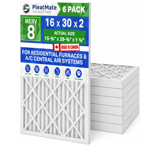 16x30x2 Furnace Filter MERV 8 Custom Sized Pleated Filters. Case of 6 - MADE IN CANADA by FurnaceFilters.Ca