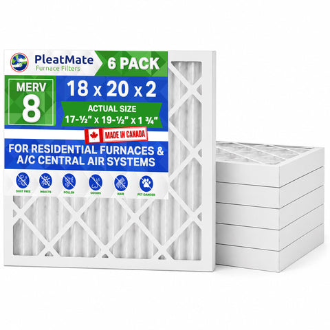 18x20x2 Furnace Filter MERV 8 Pleated Filters. Case of 06 - MADE IN CANADA by FurnaceFilters.Ca