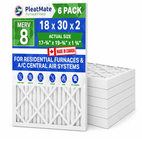 18x30x2 Furnace Filter MERV 8 Custom Sized Pleated Filters. Case of 6 - MADE IN CANADA by FurnaceFilters.Ca