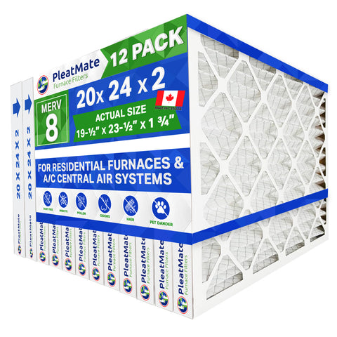 20x24x2 Furnace Filter MERV 8 Pleated Filters. Case of 12 MADE IN CANADA by FurnaceFilters.Ca