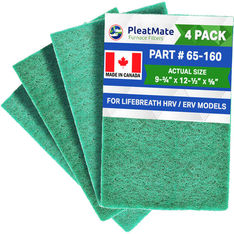 65‐160 Lifebreath HRV Filters, Synthetic Media with actual size 9‐3/4" x 12‐1/2" x 5/8"- Set of 4