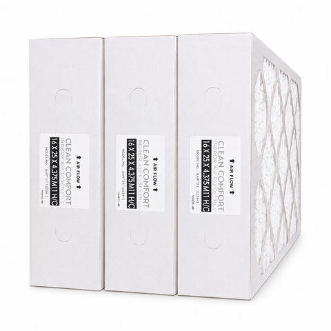 Clean Comfort 16x25 MERV 11 Part # AMP-11-1625-45. Actual Size Written on Filter 16" x 25" x 4.5" Actual Measured Size 15 3/4" x 24 3/4" x 4 3/8". Case of 3