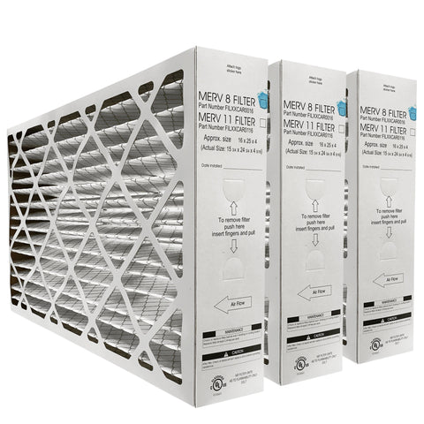Carrier 16 x 25 x 4 1/8 FILXXCAR0016/FILXUMC081625 Genuine Original Furnace Filter MERV 8 Rated. Actual/Exact Size 15 3/4" x 24 3/4" x 4 1/8". Case of 3