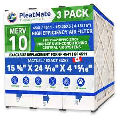 Reservepro 16x25x5 GF 4511 MERV 10, fits Mac 1400 Air Cleaners. Actual Size 15 5/8 x 24 3/16 x 4 15/16. Case of 3 Made by Furnace Filters.Ca