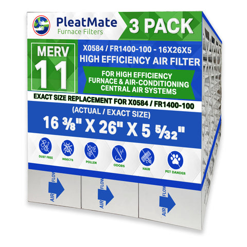 Lennox X0584 16x26x5 MERV 11. Actual Size 16 3/8" x 26" x 5 5/32" Generic Replacement Filters. Case of 3