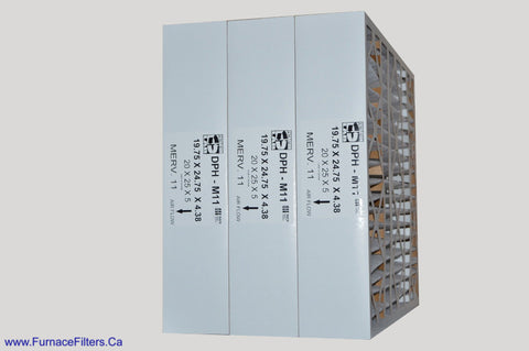 20x25x5 Furnace Filter. Actual Size 19 3/4" x 24 3/4" x 4 3/8" MERV 11 Filter. Made in Canada by Furnace Filters.Ca. Package of 3